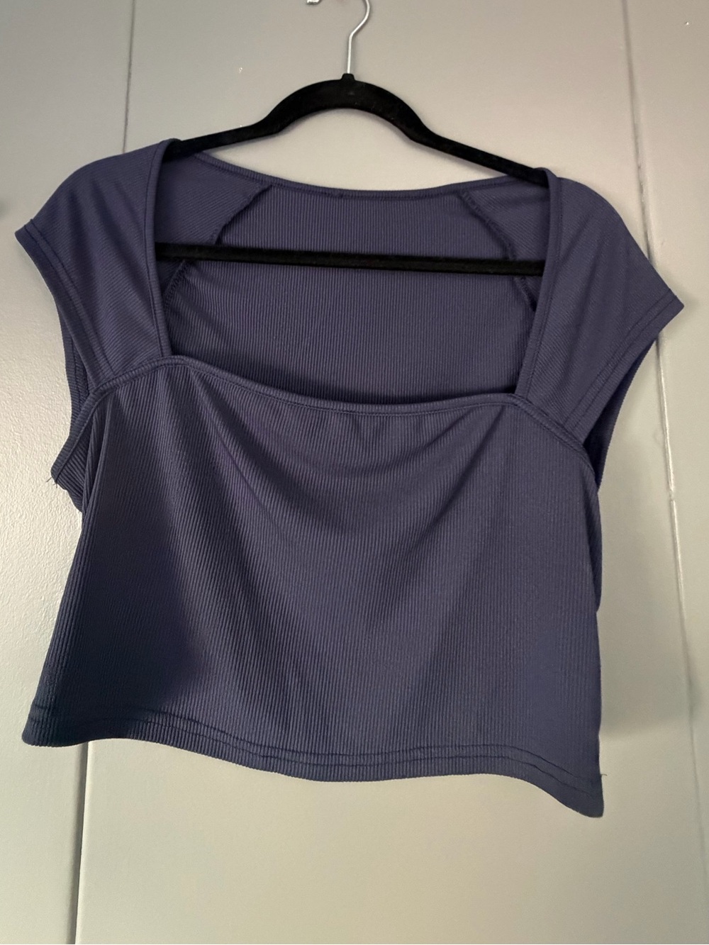 SHEIN Square Neck Ribbed Crop Top - Deep Blue